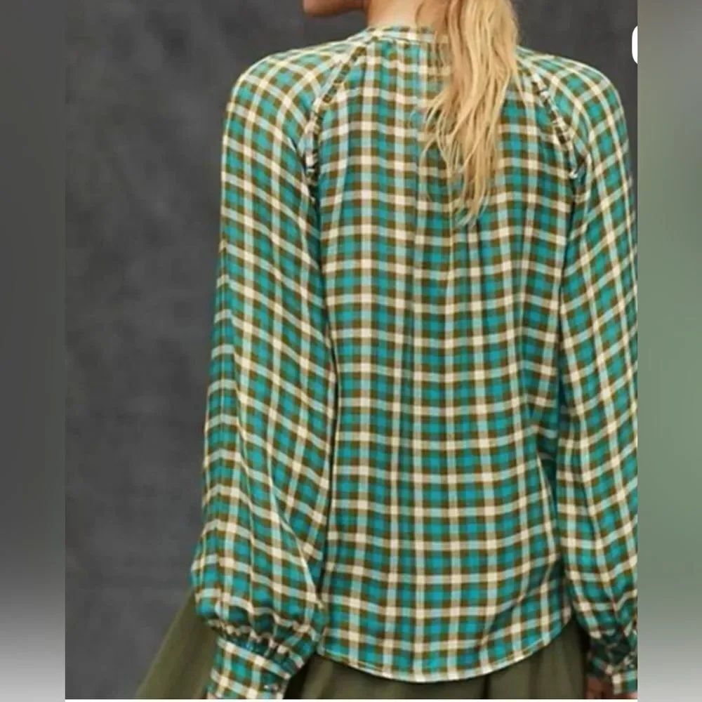Pilcro by Anthropologie Breezy Button-Down Plaid Blouse Size S - Picture 3 of 4